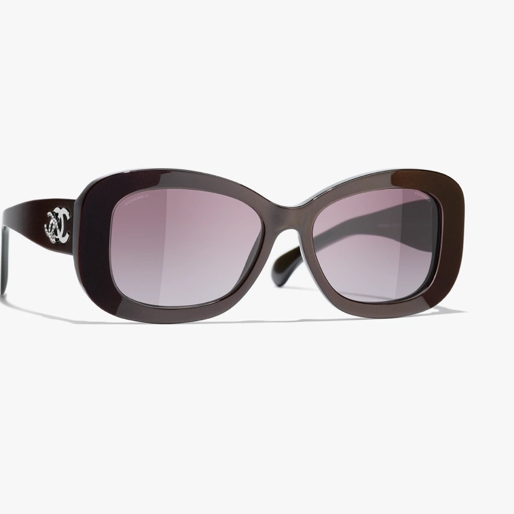 Chanel rectangle sunglasses red burgundy color current style